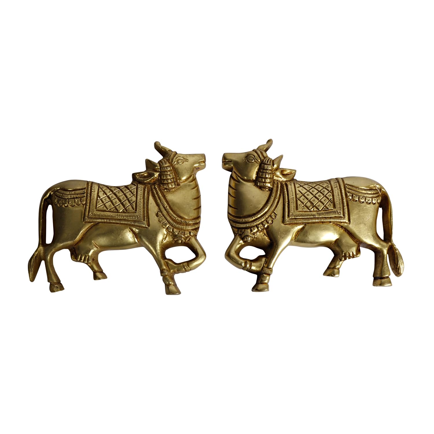 Brass Cow Wall Hanging Vastu Gau MATA Idol, Kamdhenu Cow Pair Nandi (Gold Color 5x4 Inch) - SvarupArt