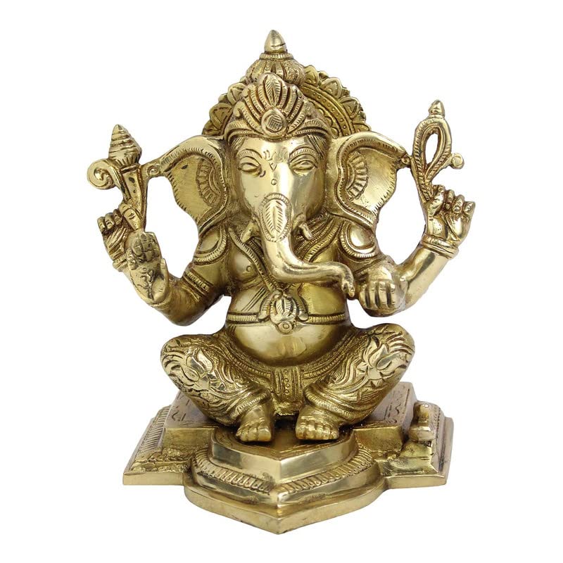 Brass Sitting Ganesha Idol In Gold Color Height 7 Inch Weight 3 Kg - SvarupArt