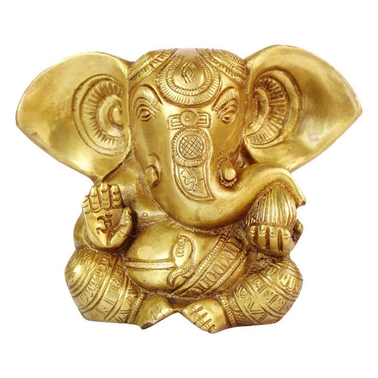 Brass Sitting Ganesha Idol In Gold Color Height 10 Inch Weight 1.9 Kg - SvarupArt