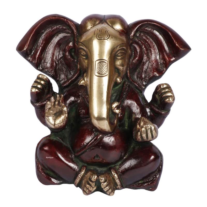 Brass Sitting Ganesha Idol In Gold Color Height 8.5 Inch Weight 2 Kg - SvarupArt