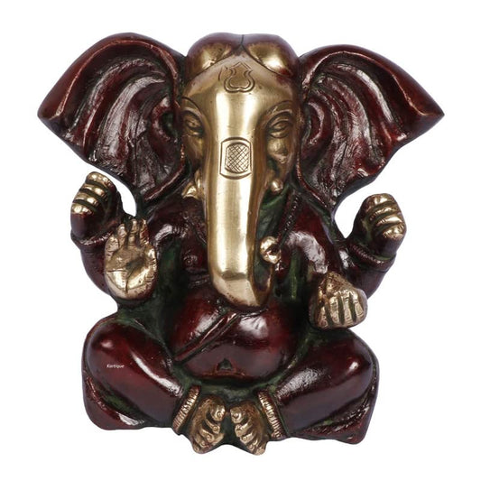 Brass Sitting Ganesha Idol In Gold Color Height 8.5 Inch Weight 2 Kg - SvarupArt