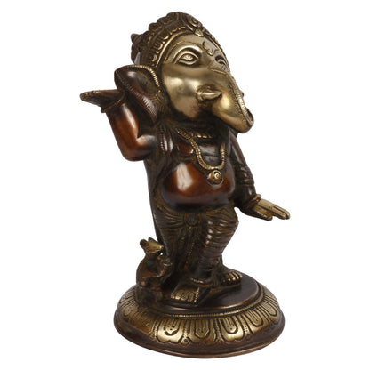 Brass Ganesha Idol for Home Decoration Ganpati Statue Murti for Gift Height 10 Inch Weight 3.4 Kg Color Brown - SvarupArt