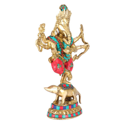 Brass Ganesha Idol for Home Decoration Ganpati Statue Murti for Gift Height 12 Inch Weight 2.5 Kg Color Multicolor - SvarupArt