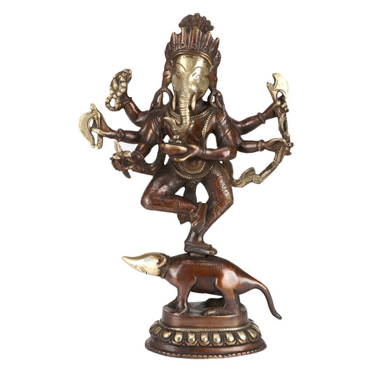 Brass Ganesha Idol for Home Decoration Ganpati Statue Murti for Gift Height 12 Inch Weight 2.5 Kg Color Brown - SvarupArt