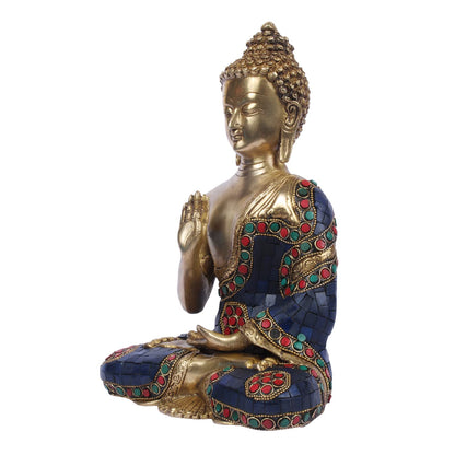 Brass Gautam Buddha Idol Statue Murti Draped in Stone Embellished Shawl for Home Decoration Blessing Buddha Height 10...