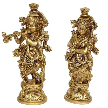 Brass Radha Krishna Idol Living Room Showpiece in Gold Color Height 9 Inch - SvarupArt