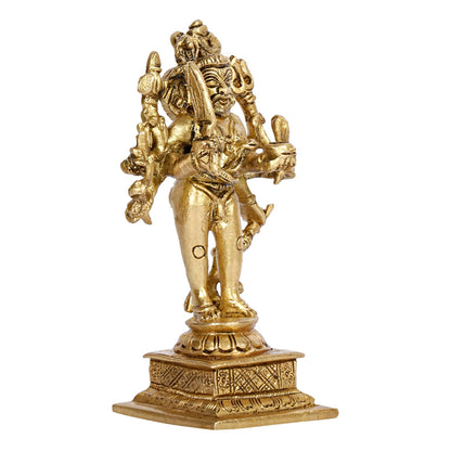 Brass Idol Kaal Bhairava Mahakala Bahirav Hindu Tantric Deity, Avatar of Siva Golden 5 Inch - SvarupArt