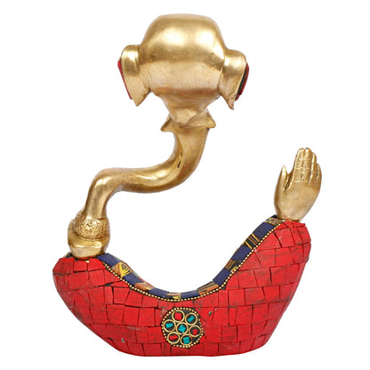 Brass Trunk Ganesha Idol Modern Art Ganesh Ganpati Murti Religious Statue for Good Luck & Success Gift Height 8 Inch. - SvarupArt
