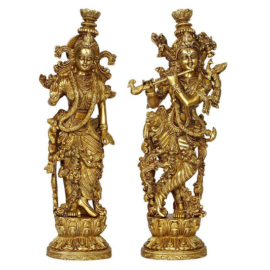 Brass Radha Krishna Idol in Gold Color Height 14 Inch