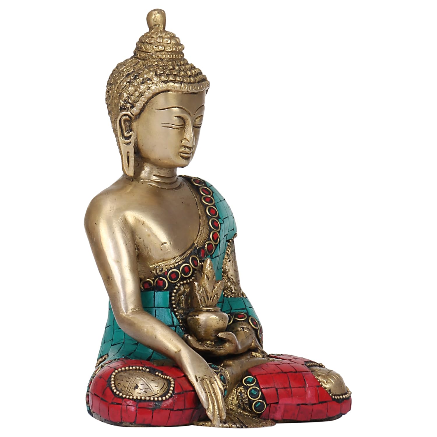 Brass Buddha Bhumi-Sparsha Mudra Idol Statue Tibetan Buddhist Décor Showpiece Height 7.5 Inch Weight 2 Kg Color Multi... - SvarupArt