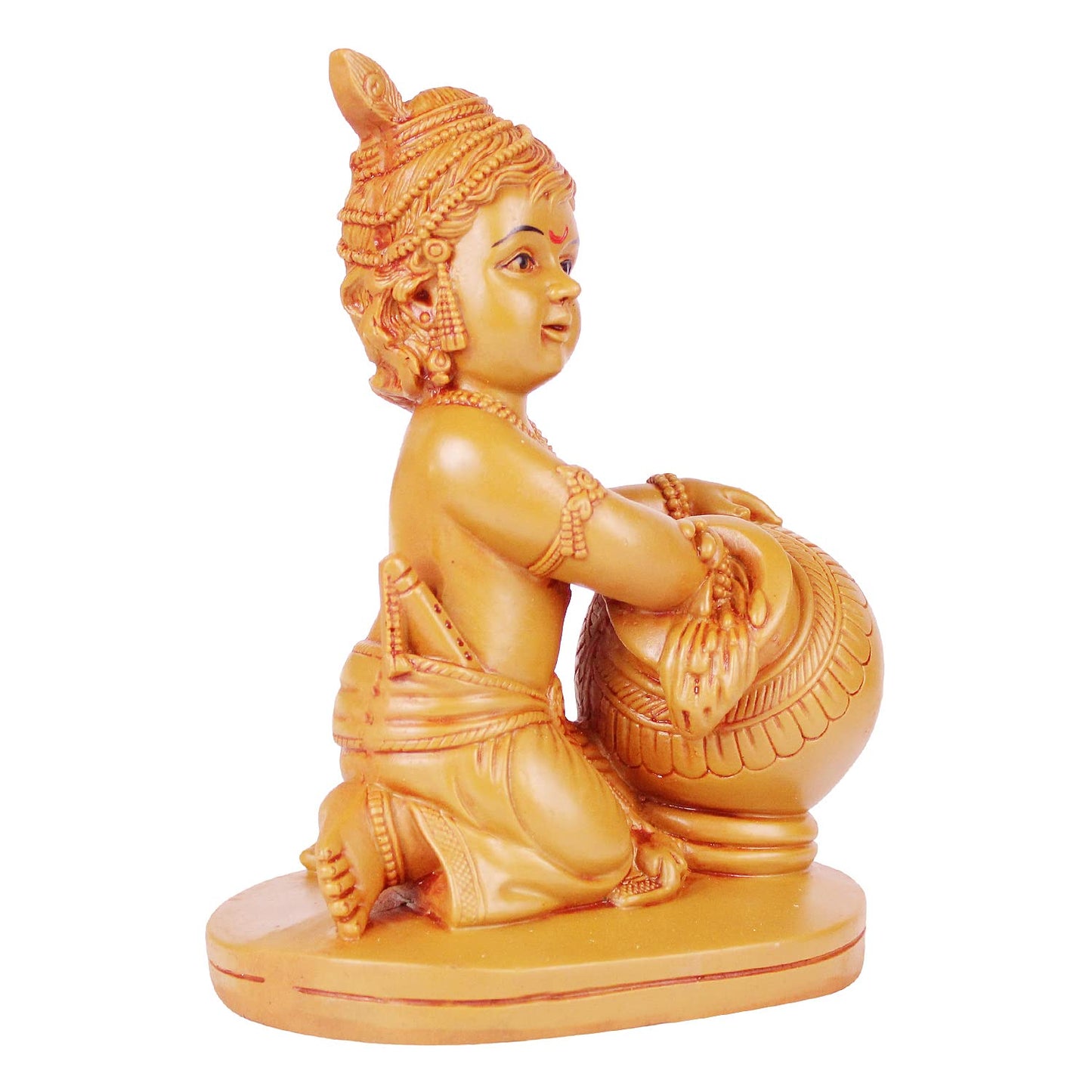 Resin Bal Gopal Makhan Chor Murti in Gold Color Height 7.5 Inch - SvarupArt