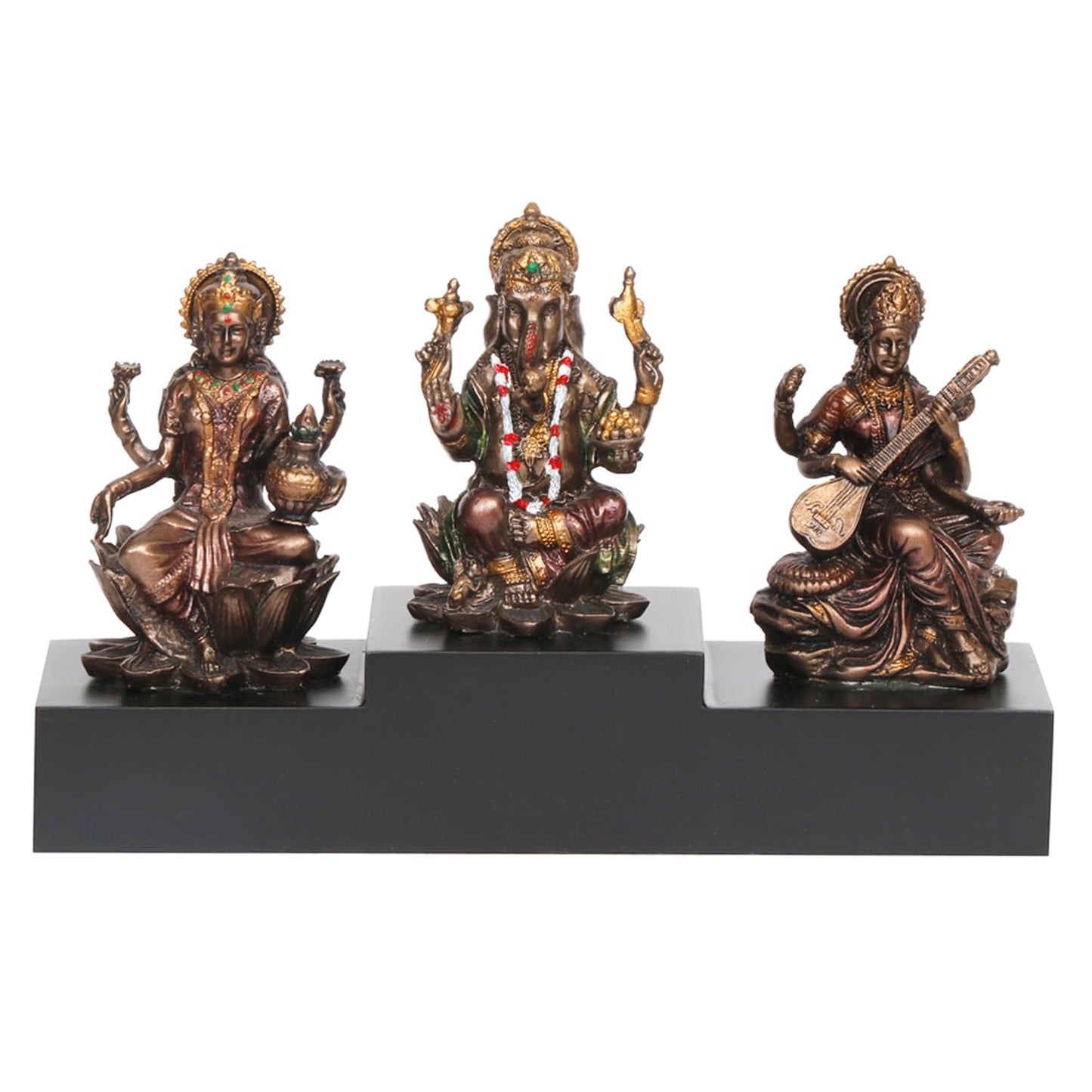 SVARUP Resin Laxmi Ganesh Saraswati Idol for Prosperity Height 4.5 Inchs Color Copper Standard 1 pcs - SvarupArt