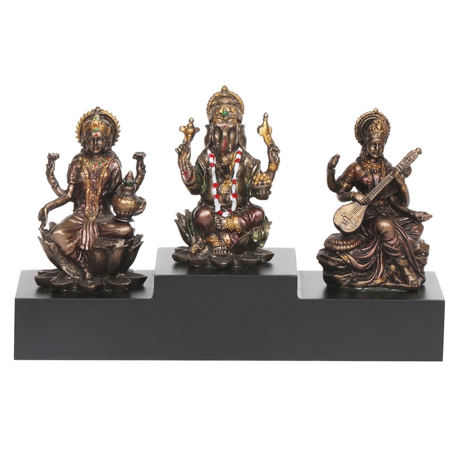 SVARUP Resin Laxmi Ganesh Saraswati Idol for Prosperity Height 4.5 Inchs Color Copper Standard 1 pcs - SvarupArt