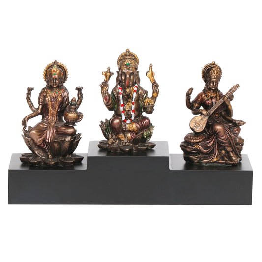 SVARUP Resin Laxmi Ganesh Saraswati Idol for Prosperity Height 4.5 Inchs Color Copper Standard 1 pcs - SvarupArt