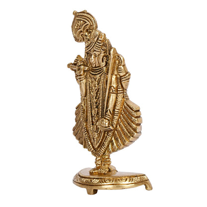 Brass Dwarkadhish Bhagwan Lord Shrinath Ji Statue Krishna Idol Statue for Puja Mandir Murti Gift Gold Color 5.25 Inch - SvarupArt