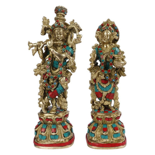 Brass Radha Krishna Idol in Multicolor Height 12 Inch