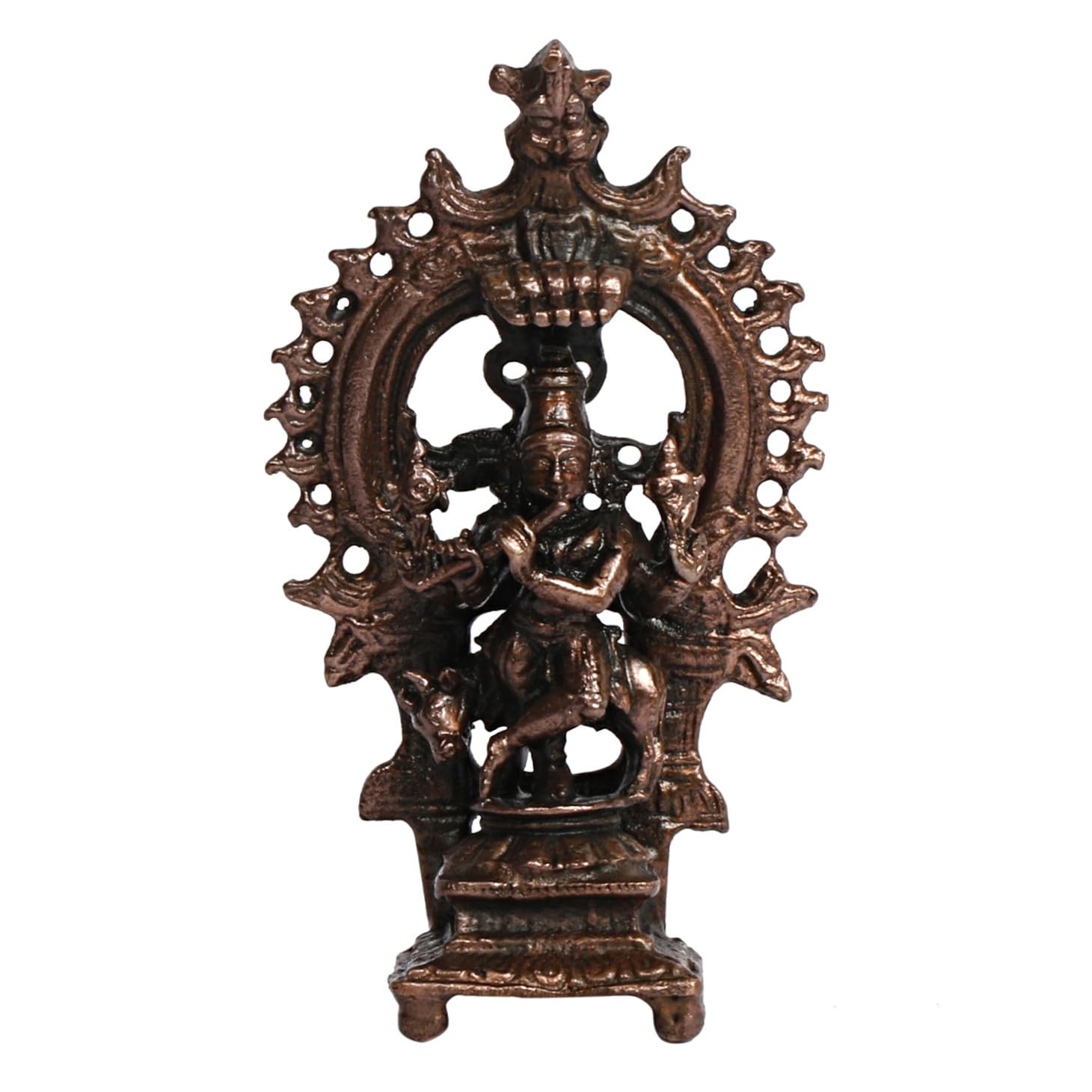 Copper Idol Krishna Handmade Copper Prabhavli Cow Krishna Patina Antique Finish 3 Inch 75 Grams Pack of 1 Piece - SvarupArt