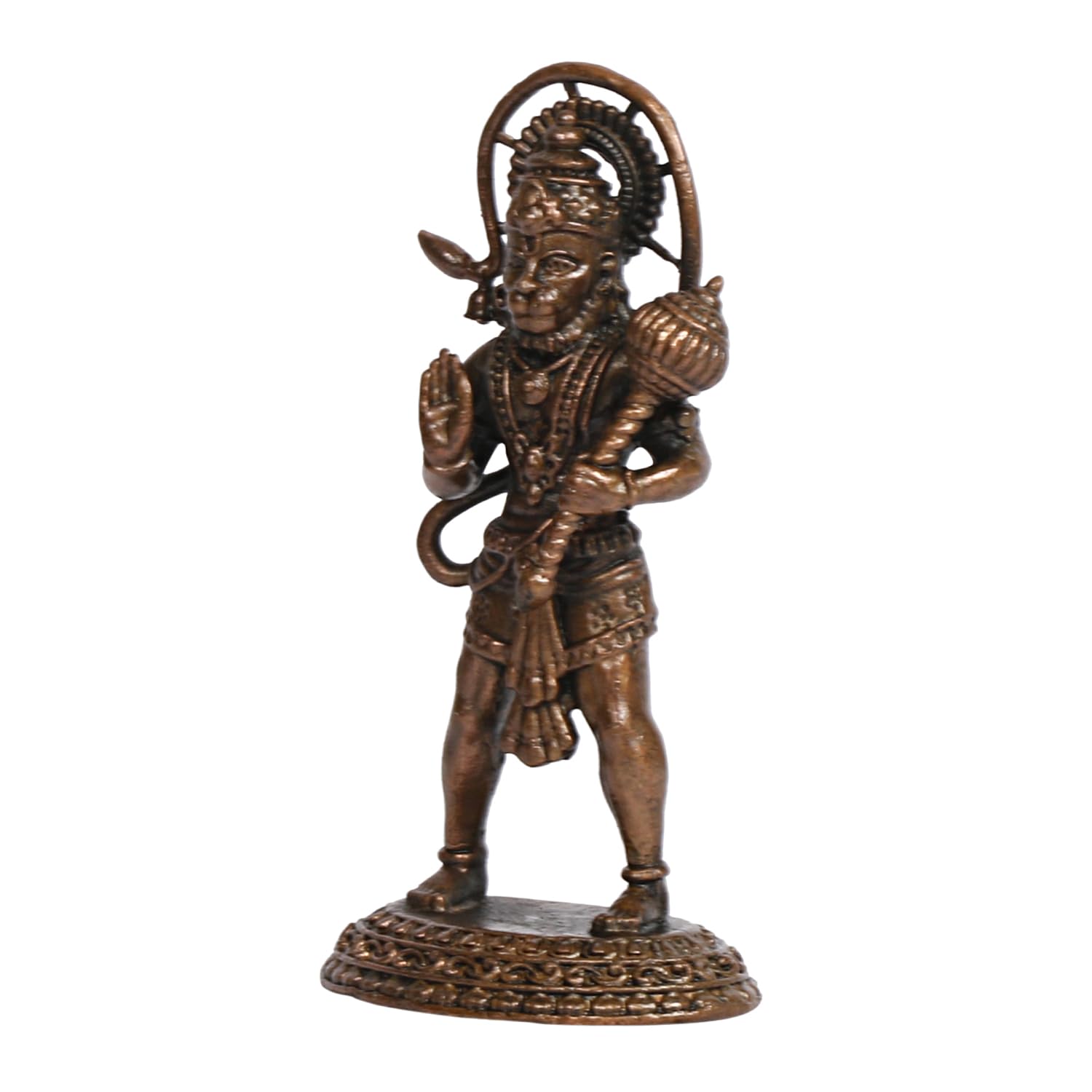 Copper Idols Hanuman Ji Murti Blessing Lord Balaji Bajrangbali Sankat Mochan Bhagwan Idol Patina Antique Finish 2.75 Inch - SvarupArt