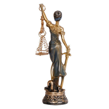 Resin Justice Lady Of Law And Equality, Standing At A Height Of 7.5 Inches, Is A Multicolored Figurine.