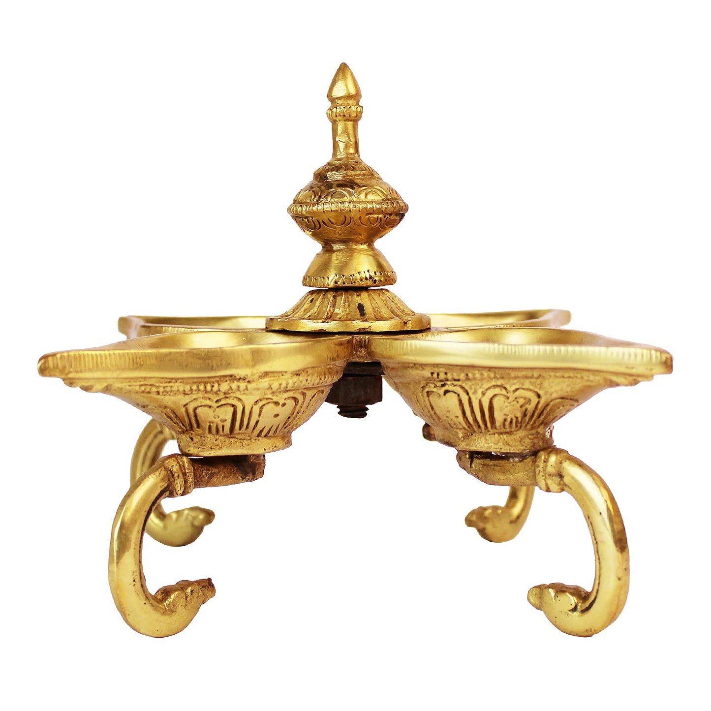 6 Inch Gold Color Brass Multi Diya with Base: Small Size, Perfect for Home Temple Decor & Aarti. - SvarupArt