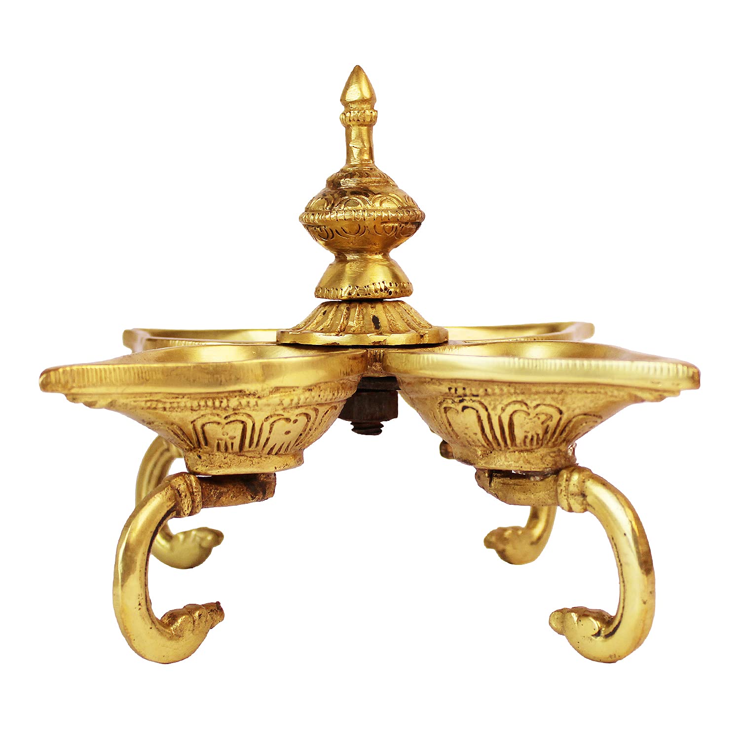 6 Inch Gold Color Brass Multi Diya with Base: Small Size, Perfect for Home Temple Decor & Aarti. - SvarupArt