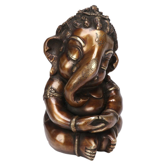 Brass Ganesha Idol for Home Decoration Ganpati Statue Murti for Gift Height 8.5 Inch Weight 5.2 Kg Color Bronze - SvarupArt