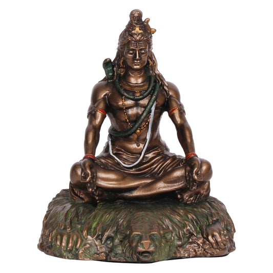 5-Inch Lord Shiva Meditating Statue In A Bronze Color Made Of Resin - SvarupArt