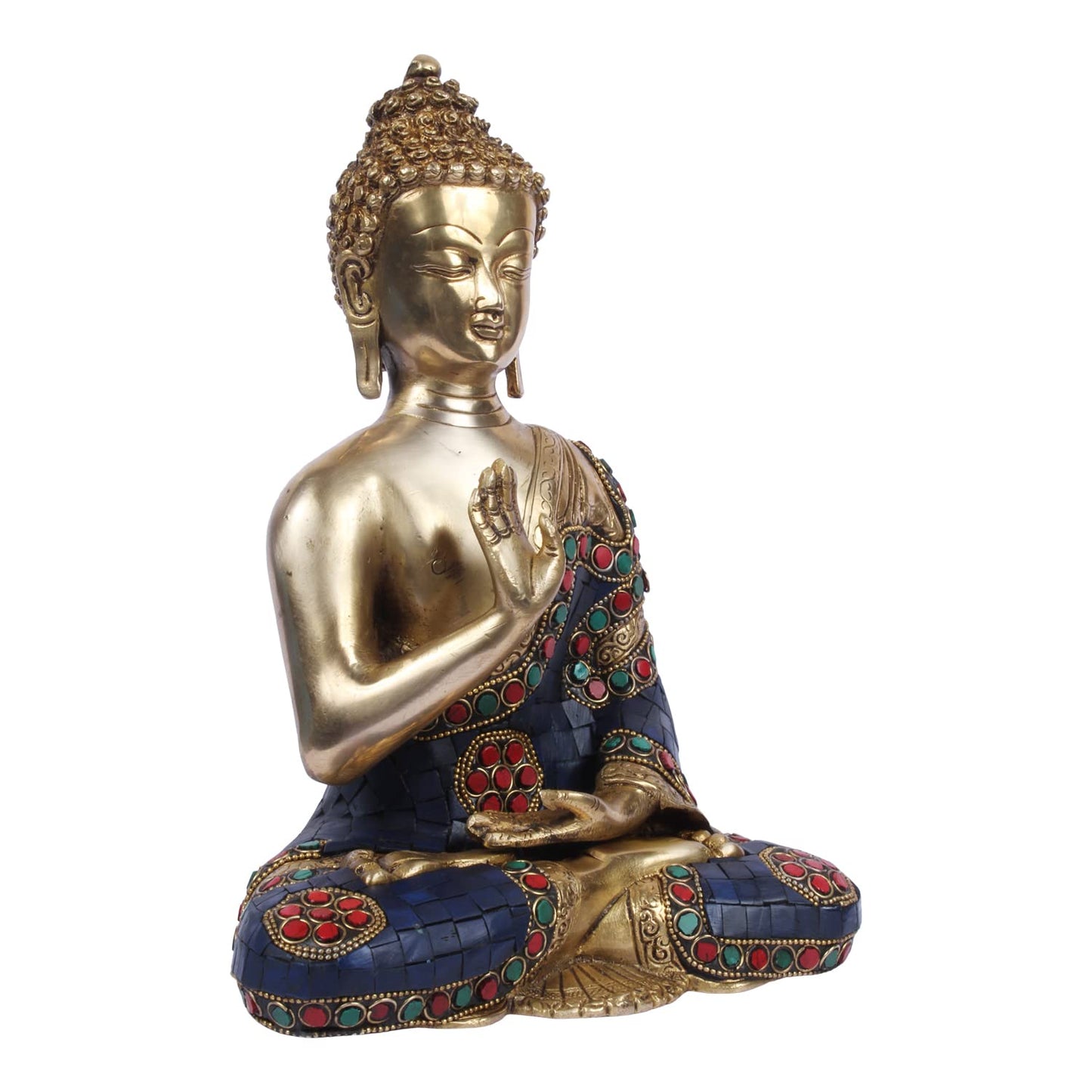 Brass Gautam Buddha Idol Statue Murti Draped in Stone Embellished Shawl for Home Decoration Blessing Buddha Height 10...