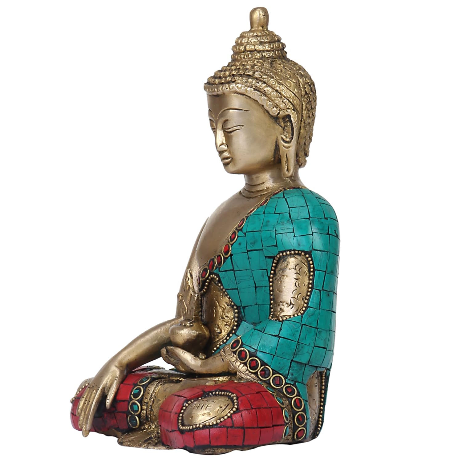Brass Buddha Bhumi-Sparsha Mudra Idol Statue Tibetan Buddhist Décor Showpiece Height 7.5 Inch Weight 2 Kg Color Multi... - SvarupArt