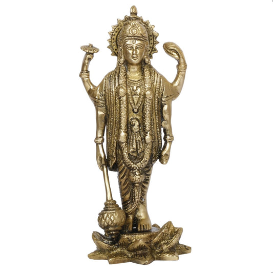 Brass Lord Bhagwan Vishnu/Narayan Holding Club Statue Home Decor Puja Gift Height 9 Inch Gold Color - SvarupArt