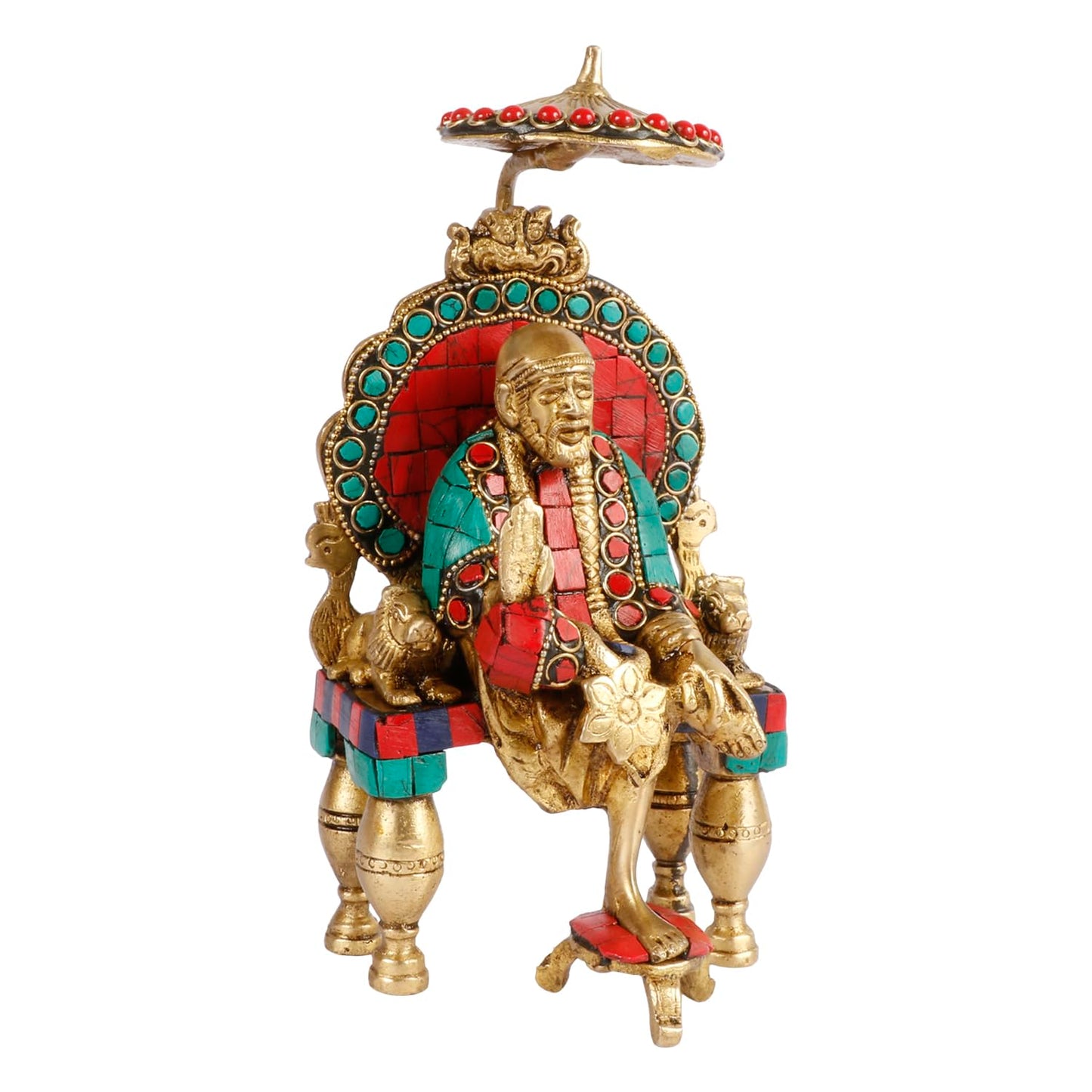Brass Multicolour Sai Baba Murti Statue for Home Pooja Temple Height 8 Inch - SvarupArt