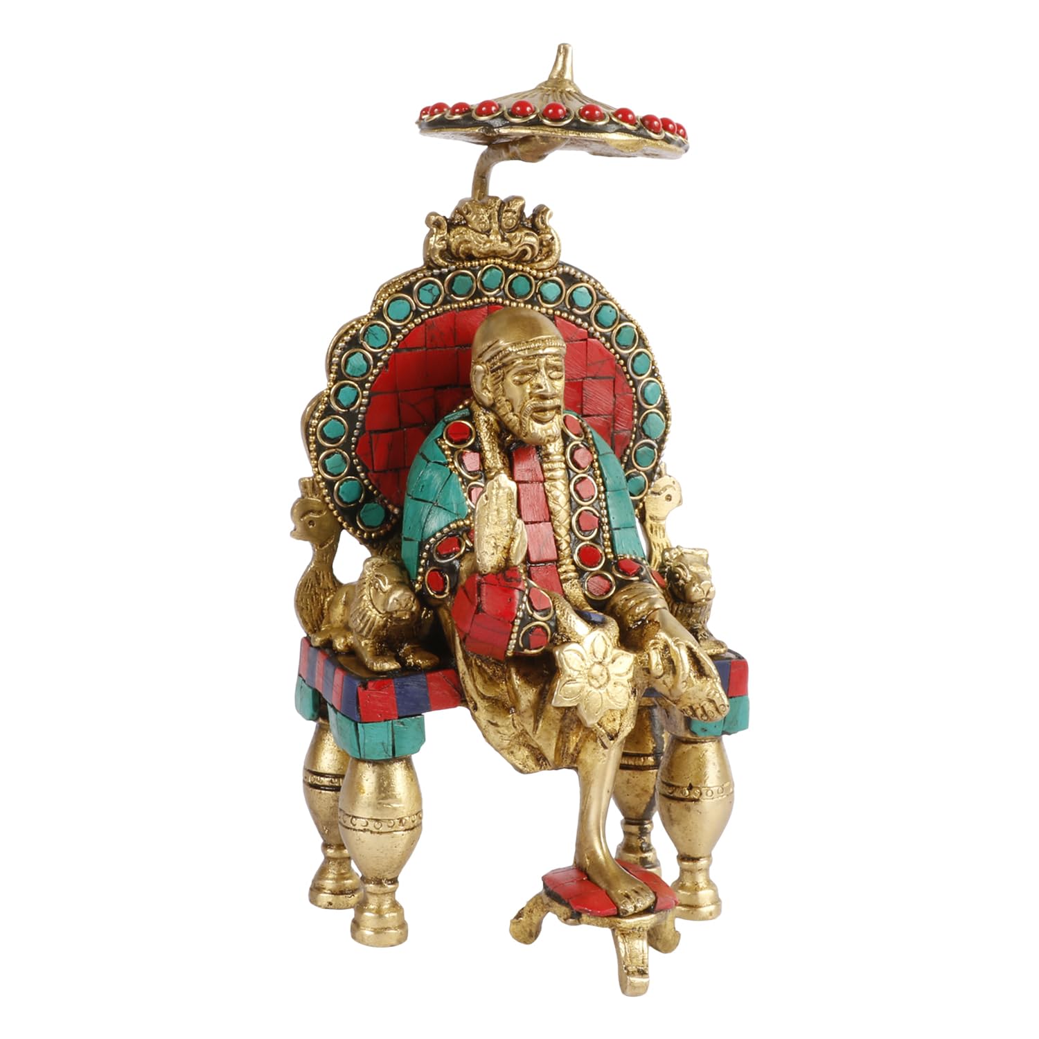 Brass Multicolour Sai Baba Murti Statue for Home Pooja Temple Height 8 Inch - SvarupArt