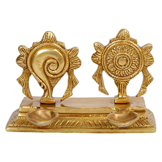 4.25 Inch Brass Shankh Chakra Diya: Gold Color Color - SvarupArt