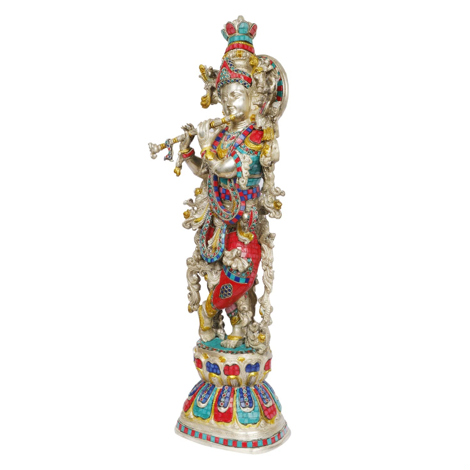 Brass Krishna Bhagwan Idol Murli Kishan Murti Playing Bansuri Gift for Home Mandir Decor Marriage Height 29 Inch - SvarupArt