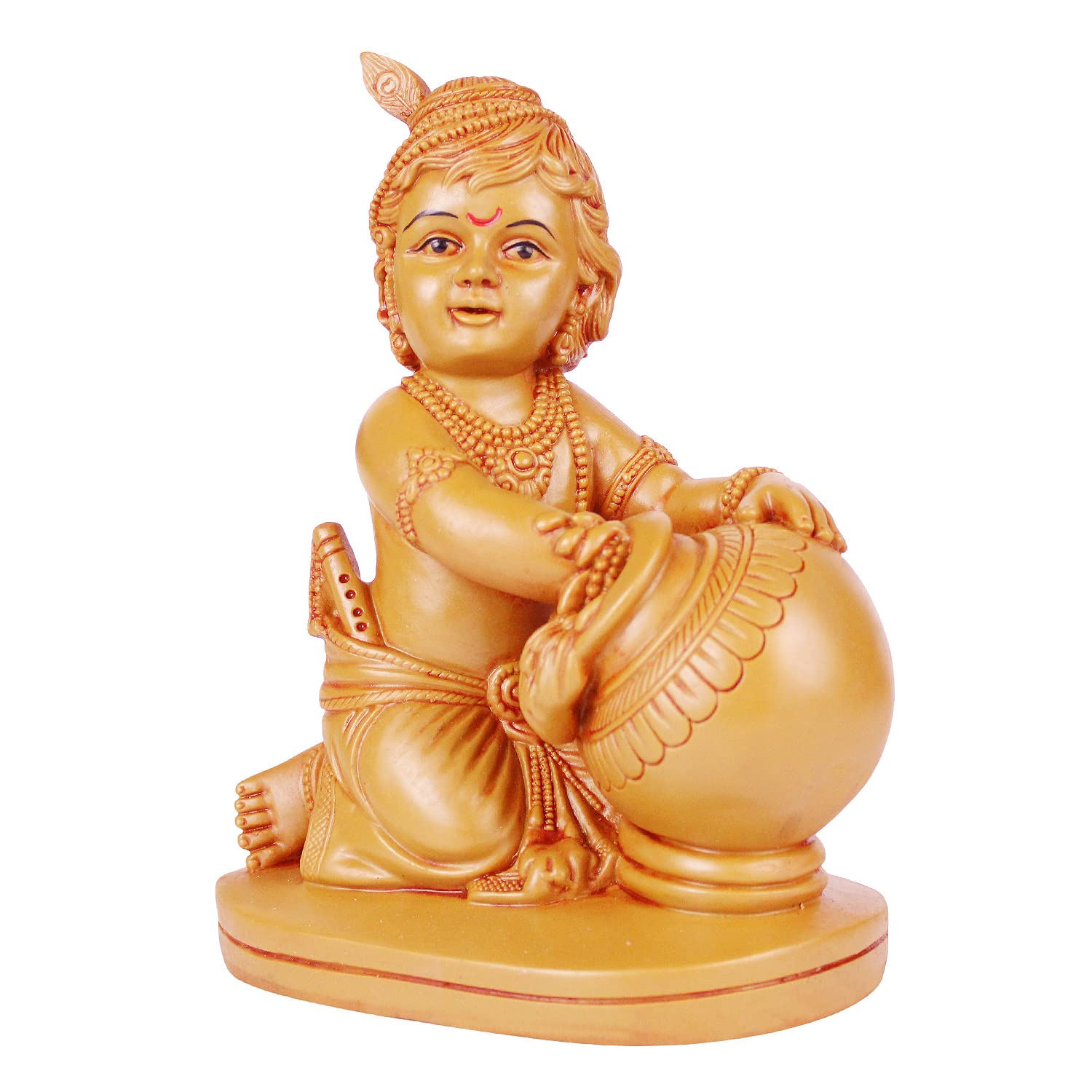 Resin Bal Gopal Makhan Chor Murti in Gold Color Height 7.5 Inch - SvarupArt