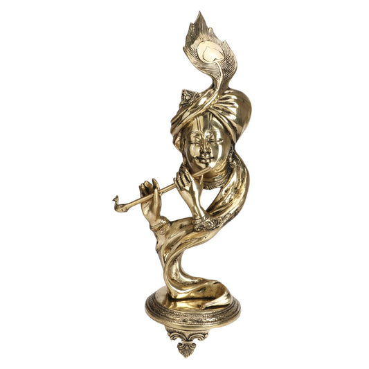 Brass Krishna Bhagwan Idol Murli Kishan Murti Playing Bansuri With Morpankh Gift for Home Mandir Decor Marriage Heigh... - SvarupArt