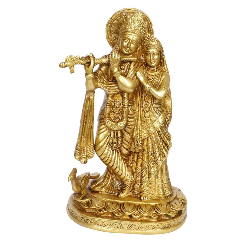 Brass Radha Krishna Idol in Gold Color Height 10.5 Inch - SvarupArt