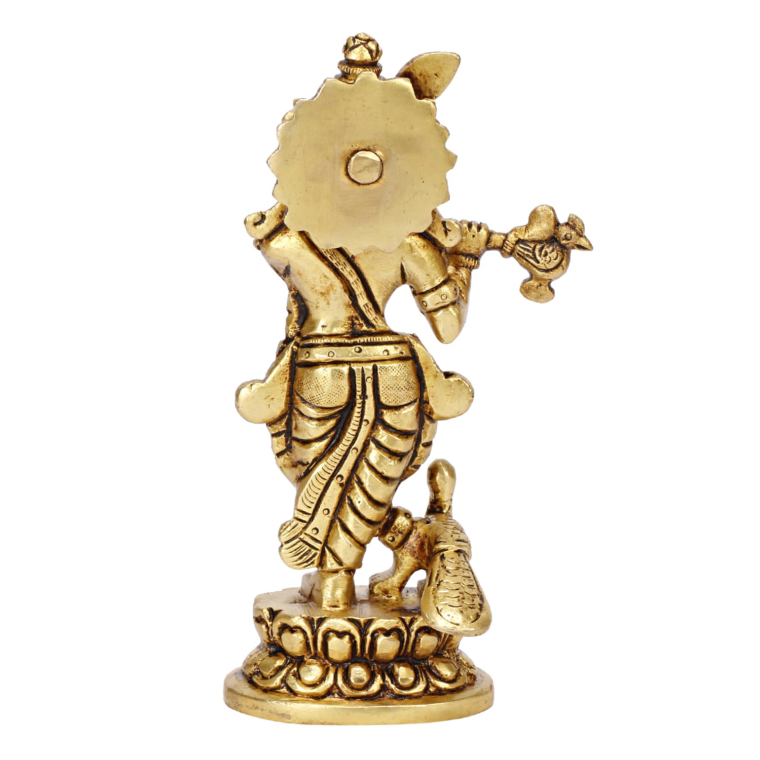Brass Lord Krishna Idol with Flute Kanha Ji ki Murti Idols For Puja Decor Gift Gold Color Height 6 Inches - SvarupArt
