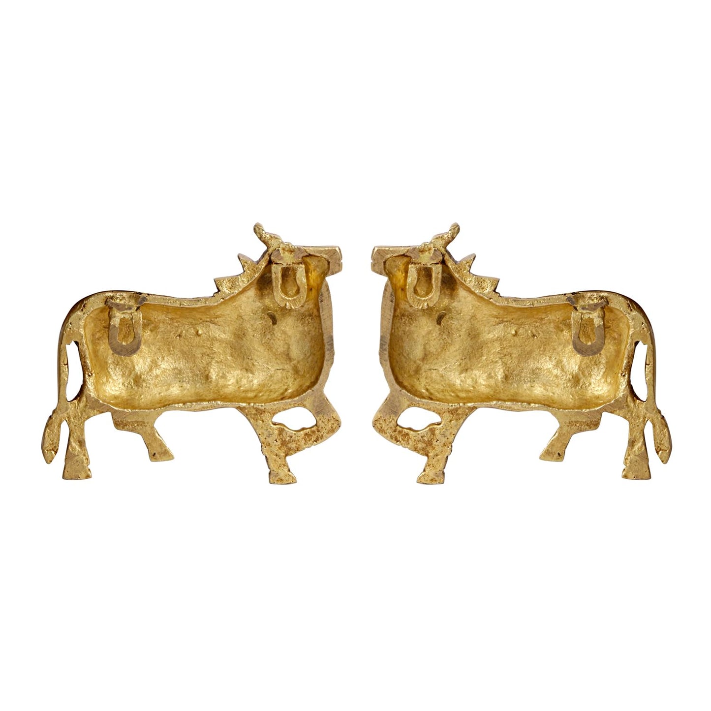 Brass Cow Wall Hanging Vastu Gau MATA Idol, Kamdhenu Cow Pair Nandi (Gold Color 5x4 Inch) - SvarupArt