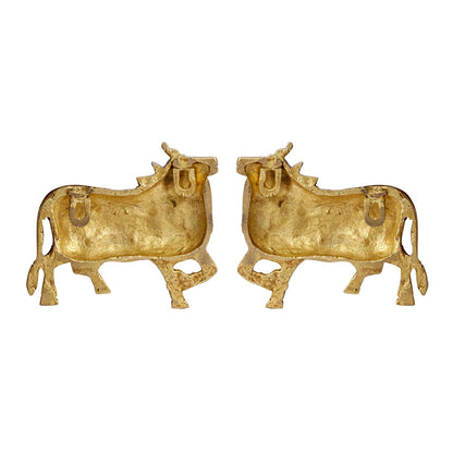 Brass Cow Wall Hanging Vastu Gau MATA Idol, Kamdhenu Cow Pair Nandi (Gold Color 5x4 Inch) - SvarupArt