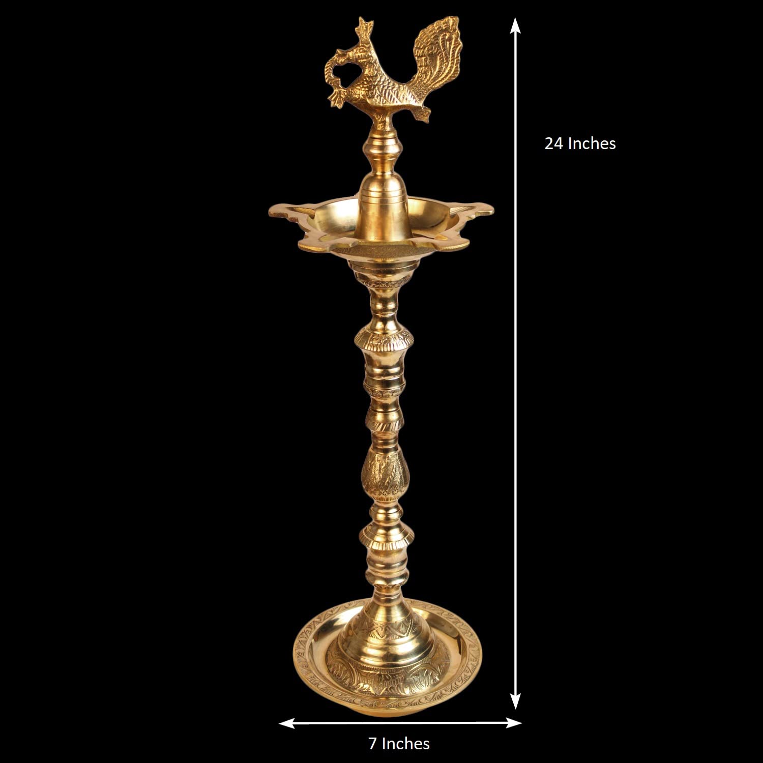 Brass Peacock Puja Lamp: Traditional Kuthuvilakku (Kuthu Vilakku) Ornamental Lamp for Entrance, Large Hall, Mandir Decor - SvarupArt
