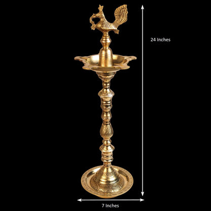 Brass Peacock Puja Lamp: Traditional Kuthuvilakku (Kuthu Vilakku) Ornamental Lamp for Entrance, Large Hall, Mandir Decor - SvarupArt