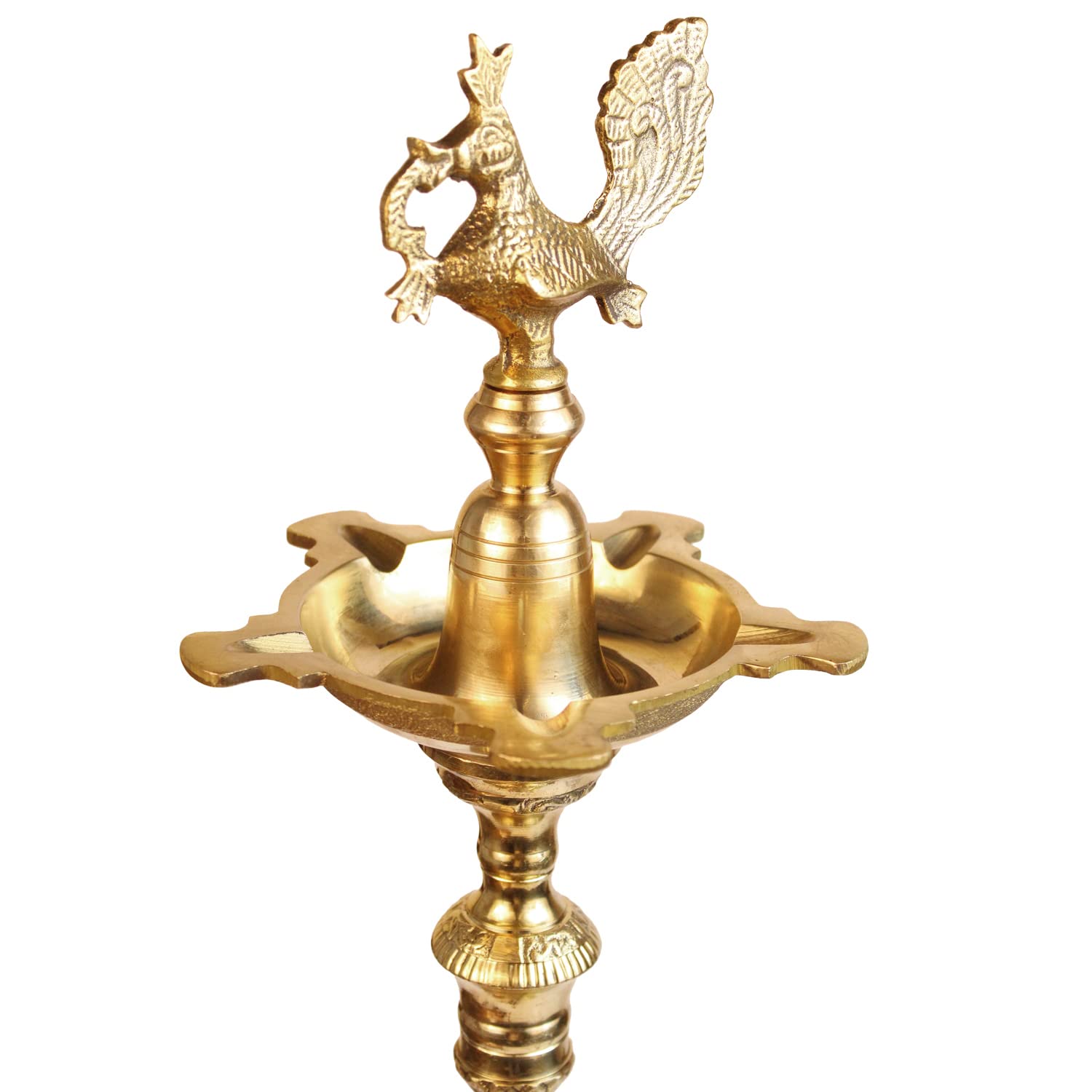 Brass Peacock Puja Lamp: Traditional Kuthuvilakku (Kuthu Vilakku) Ornamental Lamp for Entrance, Large Hall, Mandir Decor - SvarupArt
