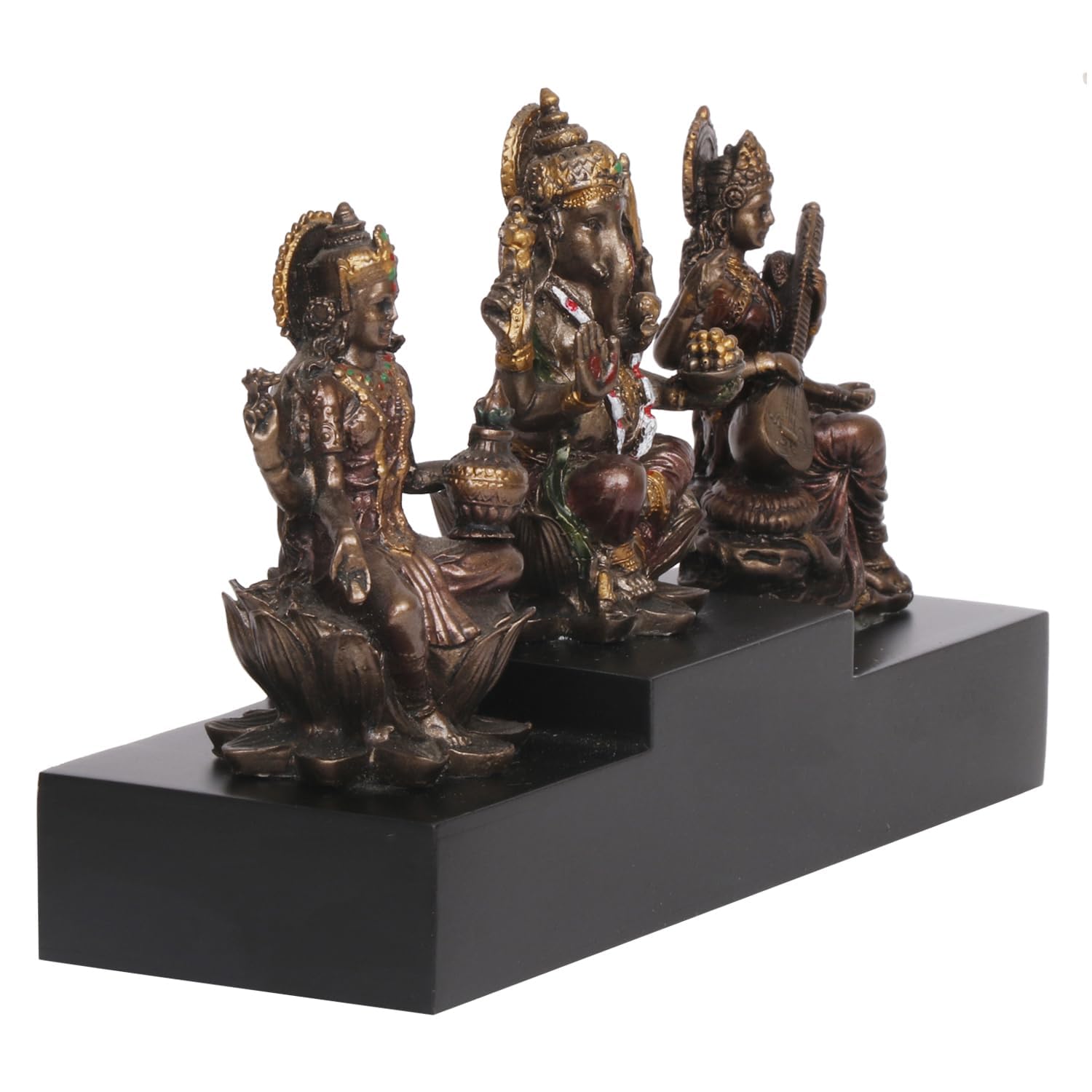 SVARUP Resin Laxmi Ganesh Saraswati Idol for Prosperity Height 4.5 Inchs Color Copper Standard 1 pcs - SvarupArt