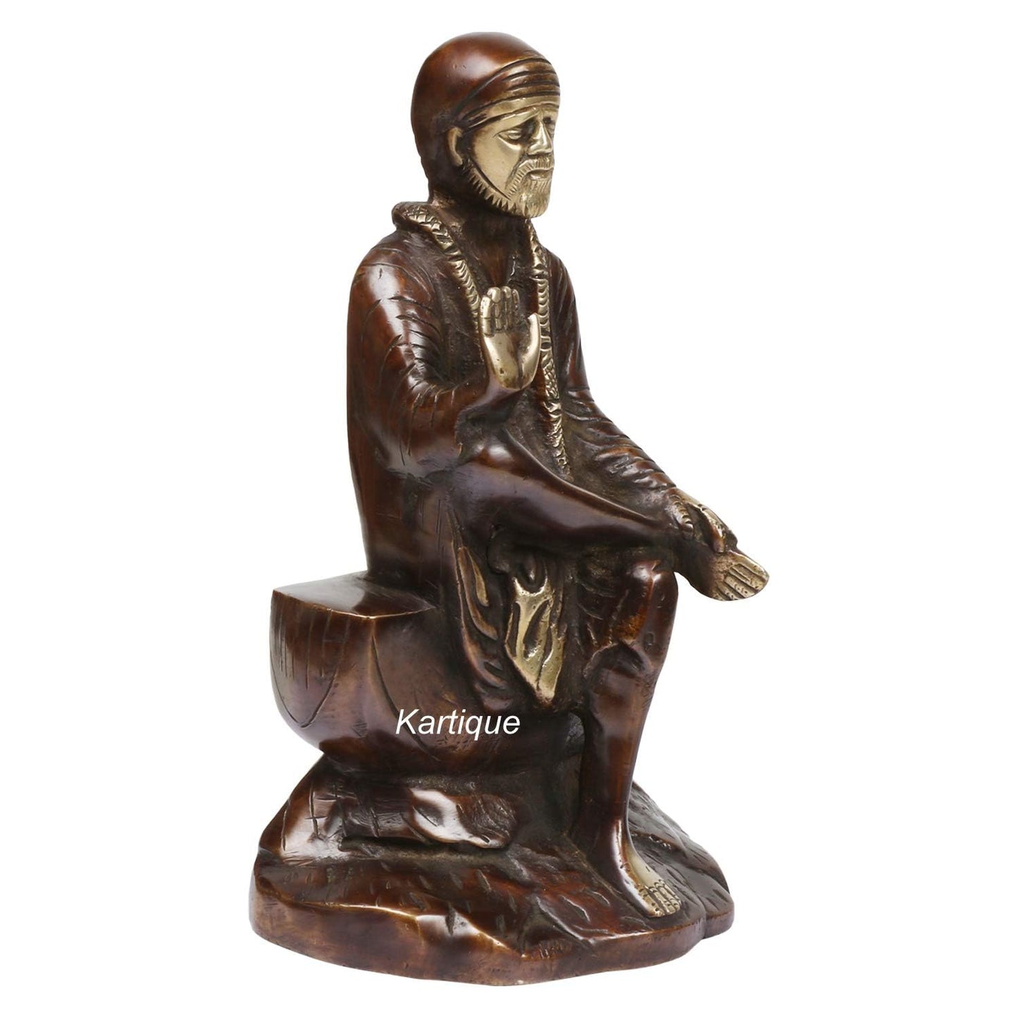 Brass Sai Baba Murti Statue for Home Pooja Temple Height 8.5 Inch Copper Gold Color - SvarupArt