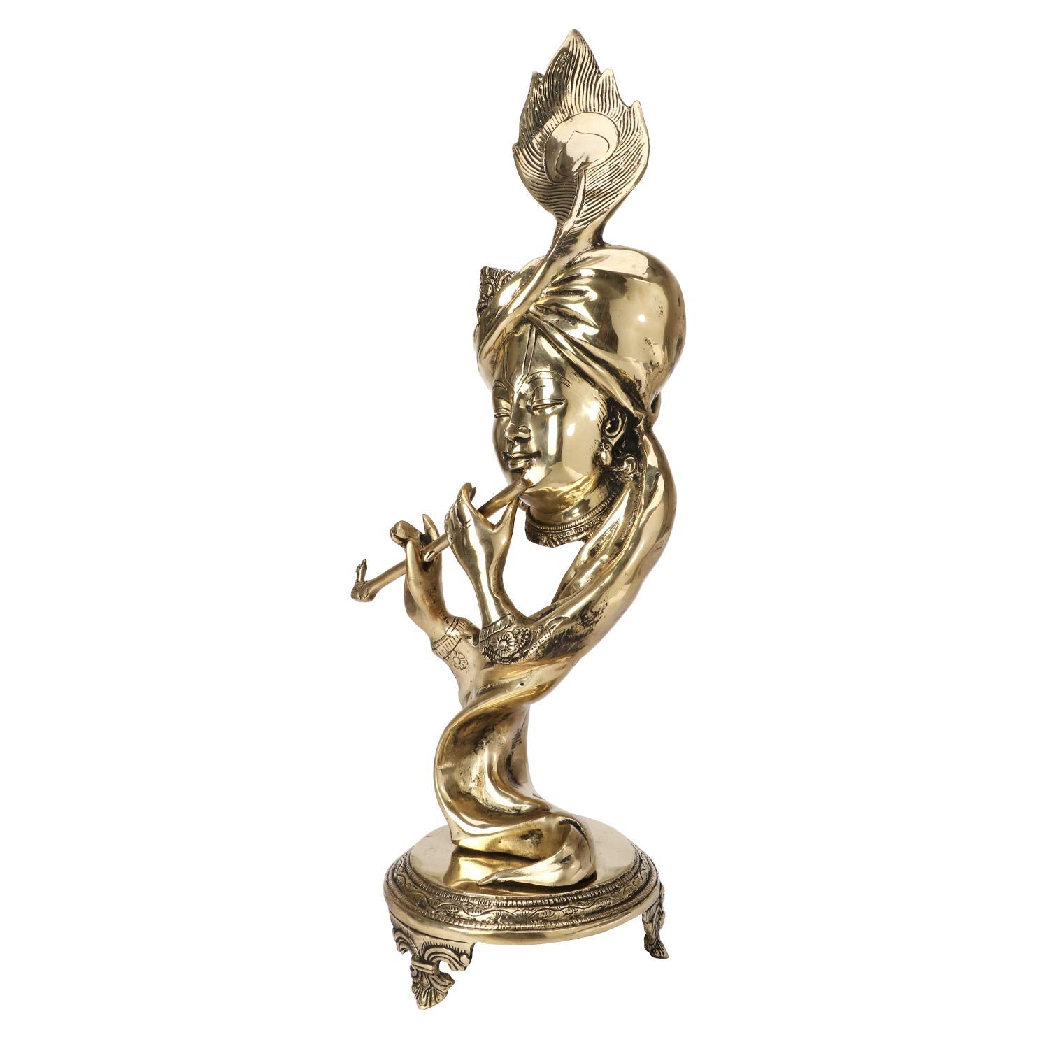 Brass Krishna Bhagwan Idol Murli Kishan Murti Playing Bansuri With Morpankh Gift for Home Mandir Decor Marriage Heigh... - SvarupArt
