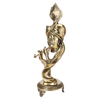 Brass Krishna Bhagwan Idol Murli Kishan Murti Playing Bansuri With Morpankh Gift for Home Mandir Decor Marriage Heigh... - SvarupArt