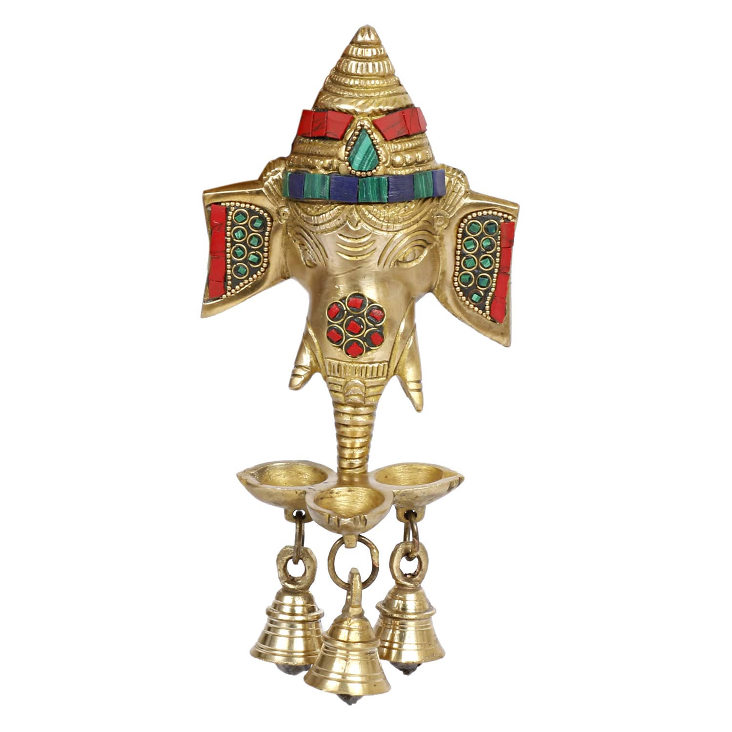 Brass Ganesha Wall Hanging with Bells and Diya Lamp Religious Diwali Puja Item Pooja Room, Office, Home Decor - SvarupArt