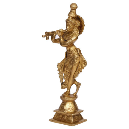 Brass Krishan Bhagwan Makhan Chor Laddoo Gopal Thakurji Murti in Gold Color Height 10 Inch - SvarupArt