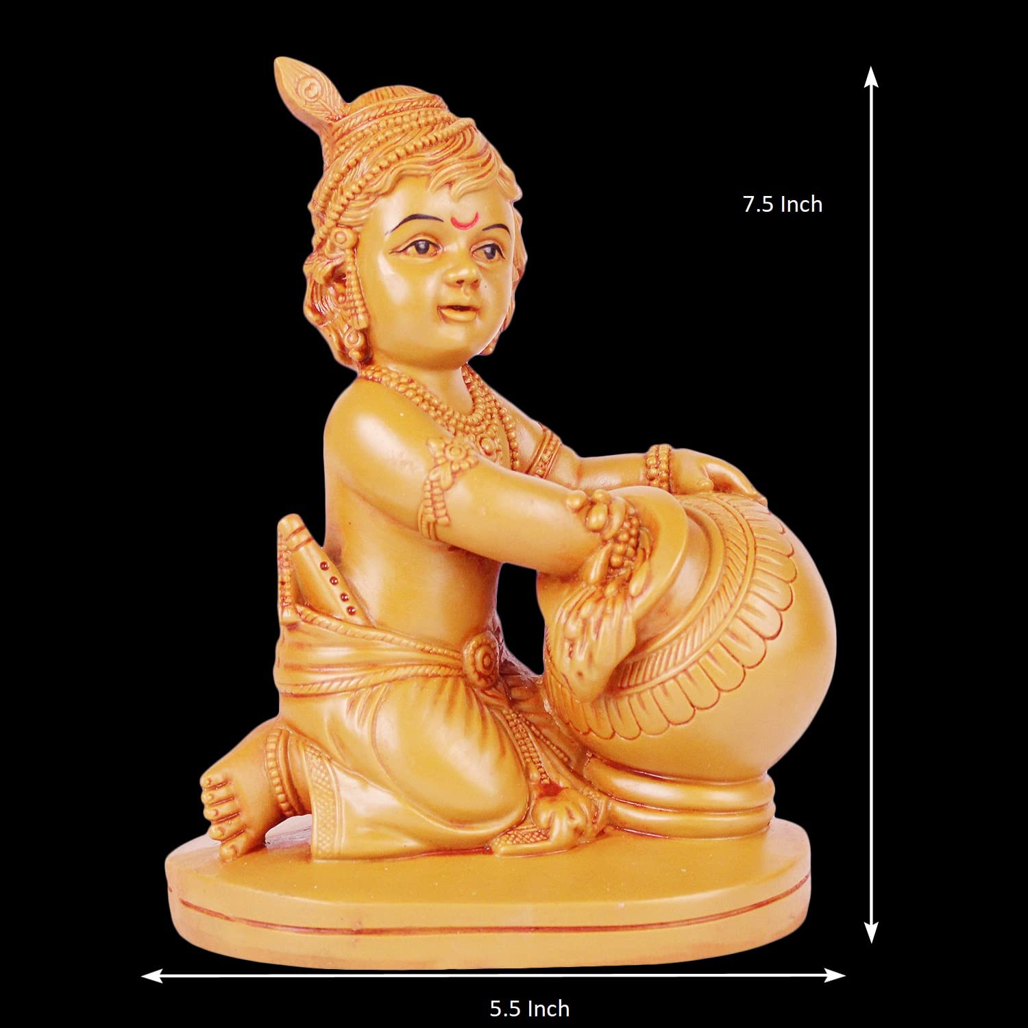 Resin Bal Gopal Makhan Chor Murti in Gold Color Height 7.5 Inch - SvarupArt